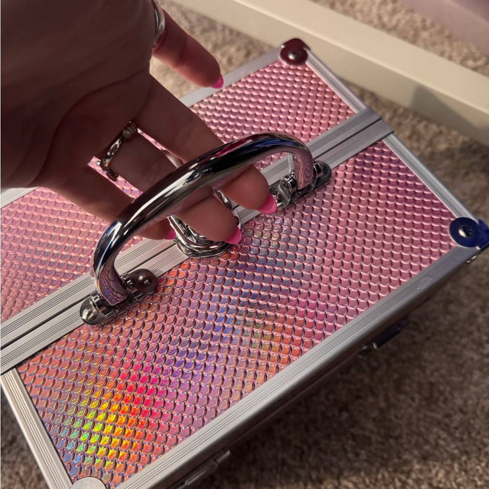 Holographic Pink Beauty Case with Black Handle
